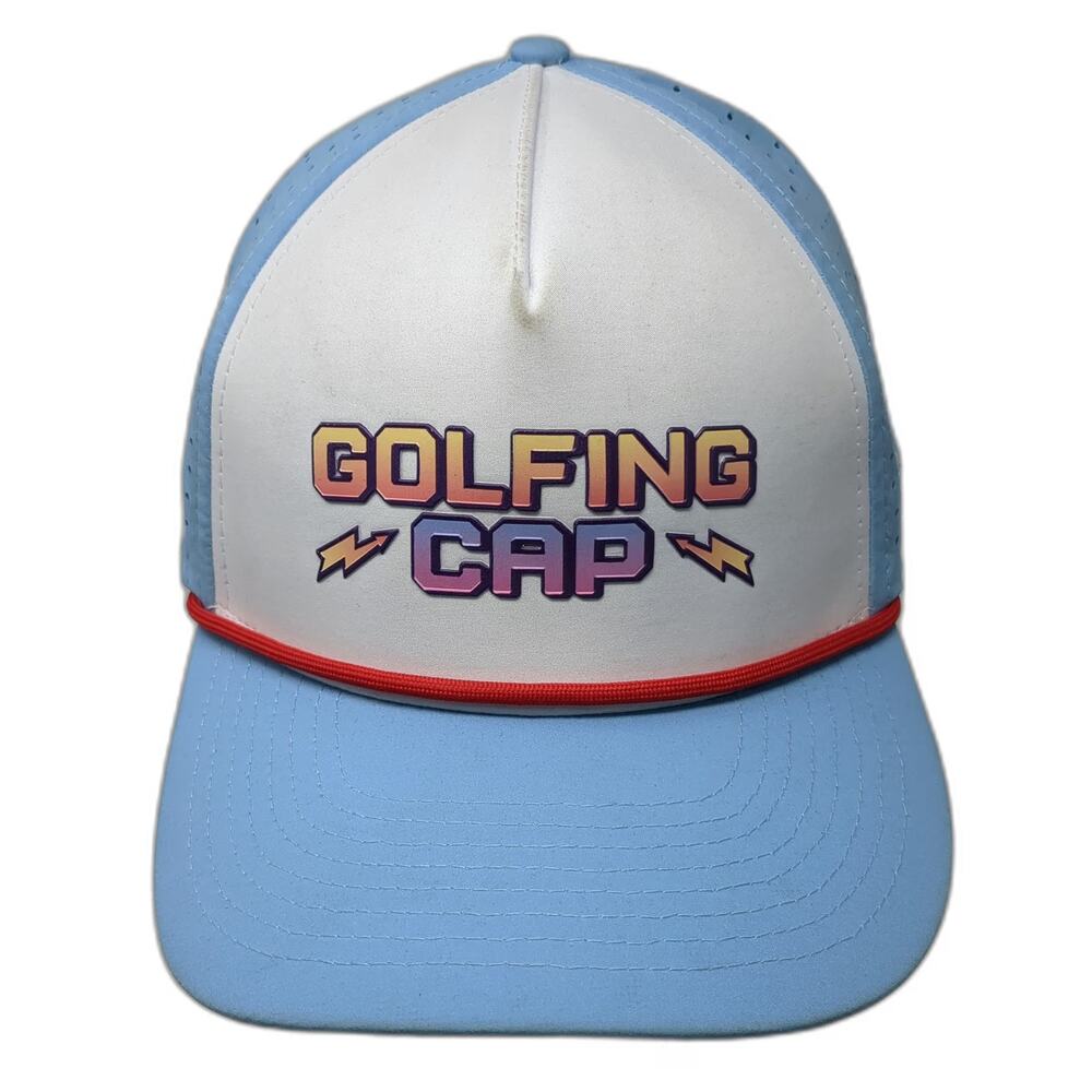 Birdieboss Trucker Hat Blue One Size 5 Panel Snapback Laser Cut Rope Golfing Cap